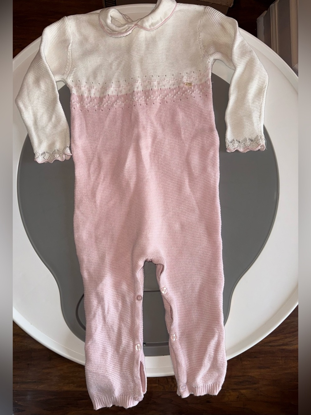 Mayoral Pink and White Knit Romper